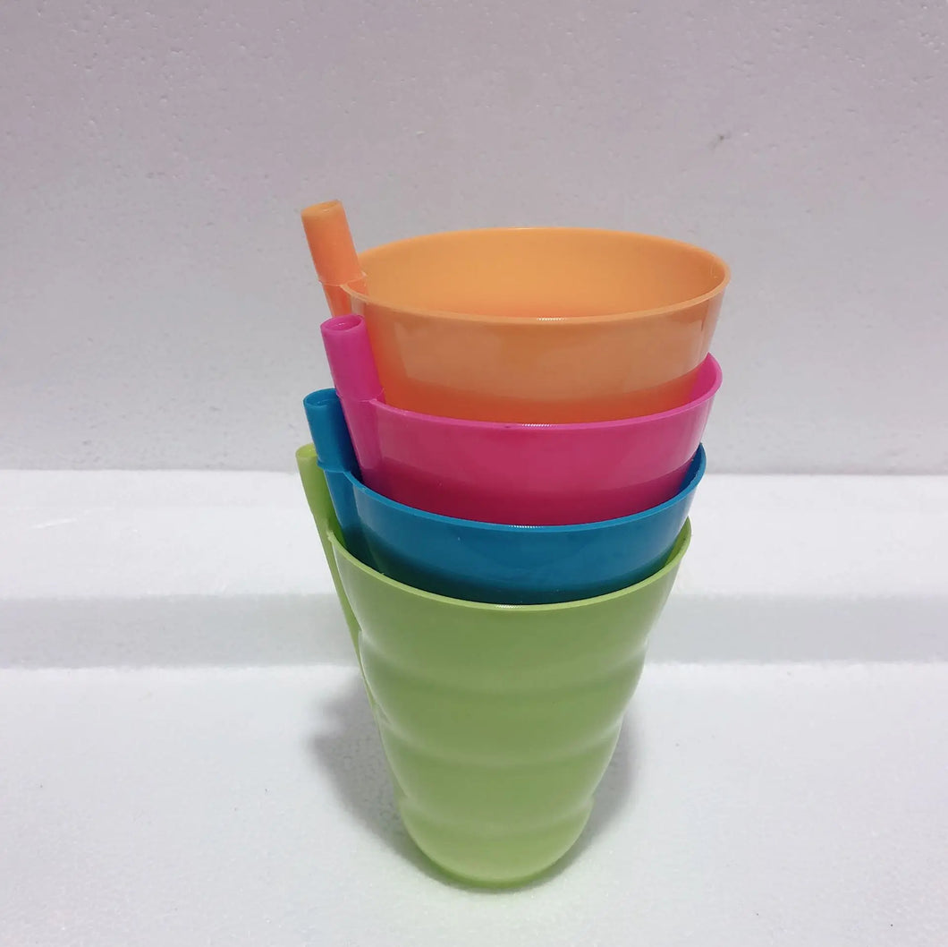 4er Set Trinkbecher mit integr. Strohhalm